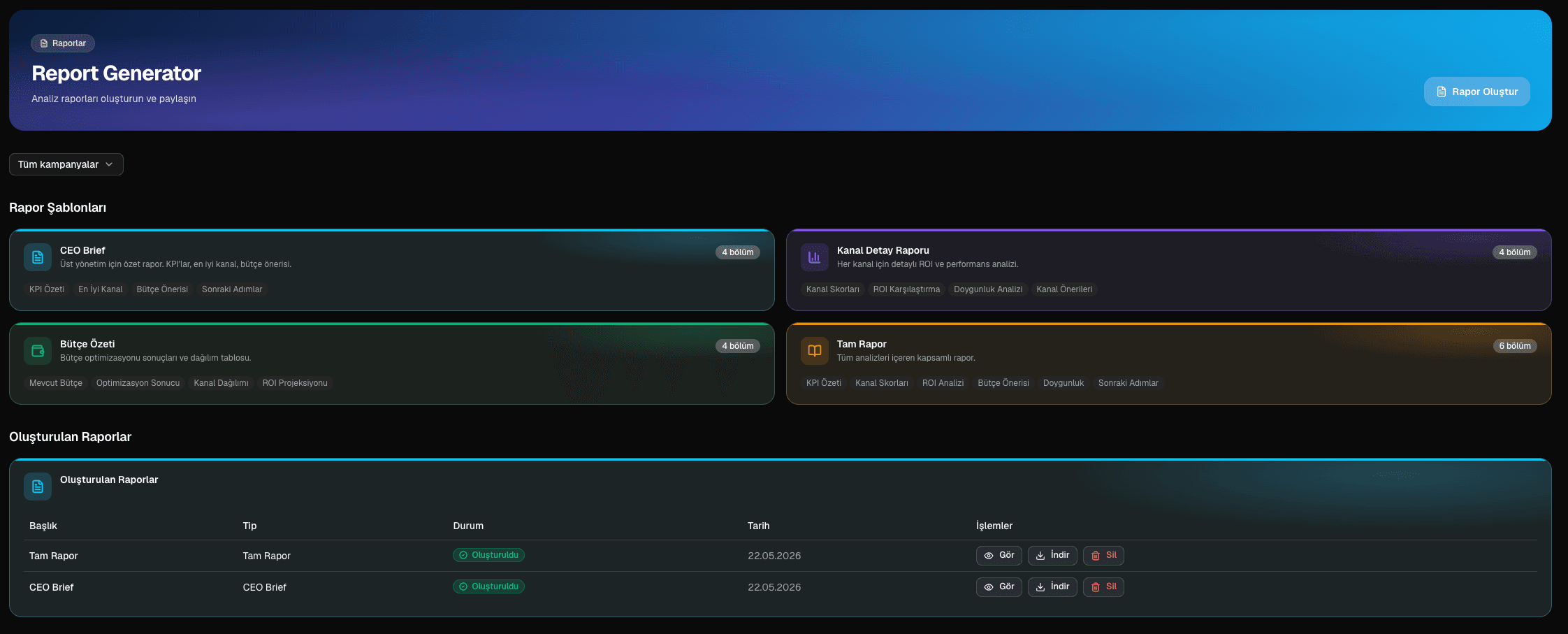 Report Generator — otomatik rapor üretimi